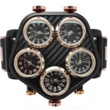 Mens 5 Multi Timezone XL Black Silicone Watch & Rose Gold JoJo/Jo Jino/Joe Rodeo