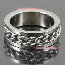 Mens Boys Gift Silver Tone Stainless Steel Cuban Chain Ring