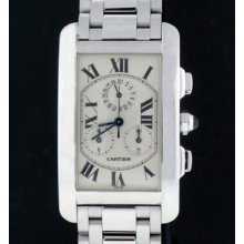 Mens Cartier American Tank 18k White Gold Chrono Watch