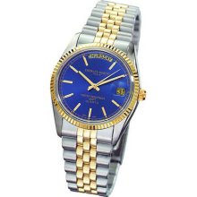 Mens Charles Hubert Two-tone Brass Stainless Steel Blue Dial Watch No. 3401