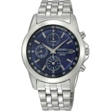 Men's Chronograph Stainless Steel Case and Bracelet Navy Blue Tone Dial Date Dis