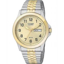 Mens Citizen Quartz Gold Dial Stainless Stretch Elastic Watch W Date Bf0574-92p