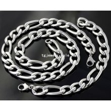 Men's Cool Fashion Stainless Steel 15mm Silver Necklace&bracelet Suit Xl-124