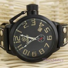 Mens Cool Style Automatic Black Fashion Wristwatch W/calendar Golden Arabic Hour