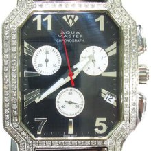 Mens Diamond Aqua Master Watch Round Cut Black Dial 19631 1.75ct