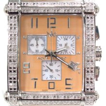 Mens Diamond Aqua Techno with Yellow Leather Watch Round Cut 0.75ct