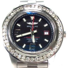 Mens Diamond Breitling Superocean Watch 3 Round Cut G Color 5.00ct