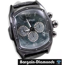 Mens Diamond Hip Hop Gunmetal Ice Out Watch Black Mop Clubbing Retro Designer