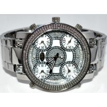 Mens Diamond Watch Real Grand Master 5 Time Zone 2 Extra Bands 0.15ct 55mm Rodeo