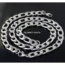 Men's Fashion Stainless Steel 13mm Silver Necklace&bracelet Suit Xl-123