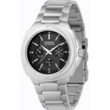 Mens Fossil Bq9235 Silver Black Chronograph Watch