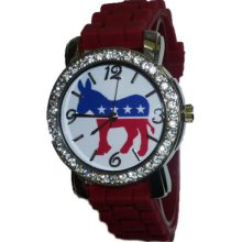 Mens / Ladies Democrat Party Symbol Obama Biden Crimson Red Silicon Watch