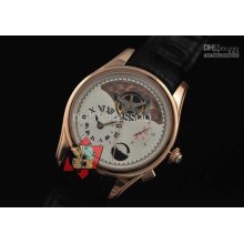 Mens Minerva Luxury 18k Rose Gold Automatic Leather Strap Wrist Mens