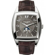 Mens Platinum Grey Dial Patek Philippe Complicated Gondolo Calendario