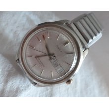 Mens Retro Timex Wristwatch Day/date Window St.steel Band Working Needs Tlc