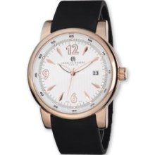 Mens Rubber Band Rose-Plated White Dial Watch