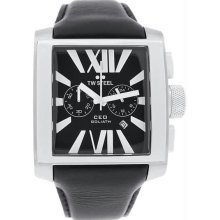 Men's Square Stainless Steel Ceo Goliath Chronograph Black Dial Leathe