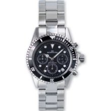 Mens Stainless Steel Black Dial Chrono Divers Watch