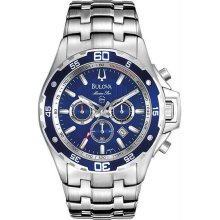 Men's Stainless Steel Case and Bracelet Marine Star Chronograph Blue Dial Date D