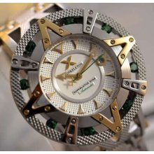 Mens Xoskeleton Automatic Superlative Star Green Topaz Stone Big Bezel Watch