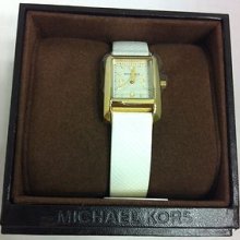 Michael Kors Ladies White Leather Band Square Watch Style:mk2268 Msrp $140.00