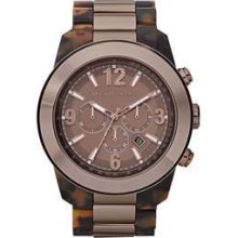 Michael Kors Mk8252 Xl Tortoise & Espresso Runway Chronograph Watch-$275