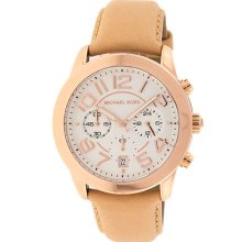 Michael Kors Women's Mk2283 Gold Tone Watch Gold Leather Band Chronograph Mercer