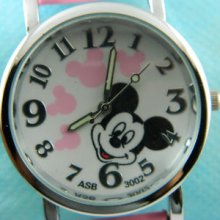 Mickey Mouse Watch/ Pink Face Measure 1 1/4''/light Pink Band