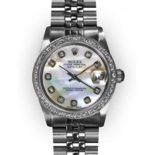 Midsize Stainless Steel MOP Dial Beadset Bezel Rolex Datejust (489)