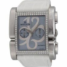 Milus Lady's Apiana Blue Mother Of Pearl Dial Diamond Case Chronograph Watch