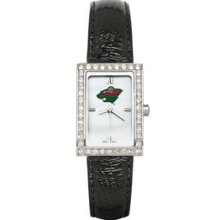 MINNESOTA WILD LADIES ALLURE WATCH BLACK LEATHER STRAP