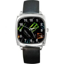 Monster Energy Unisex Silver-Tone Square Metal Watch 13