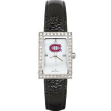 MONTREAL CANADIENS LADIES ALLURE WATCH BLACK LEATHER STRAP