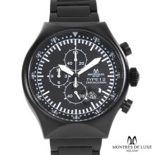 Montres De Luxe Milano Chronograph Men's Watch Type 12 Nero Black/black