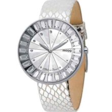 Moog Stainless Crystal Bezel Mop Dial Watch W/ Silver Band