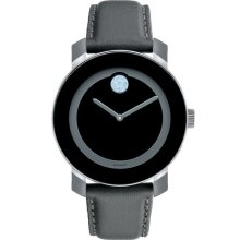 Movado 'Bold' Round Leather Strap Watch Grey