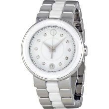 Movado Cerena Steel / White Ceramic Ladies Watch 0606540