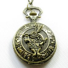 My Zodiac ,Mr Rabbit , large working pocket watch necklace locket-----vintage
