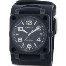 Nemesis Men's Signature Silver Sq Drive Leather Cuff Band Watch