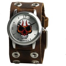 Nemesis Men's Silvertone Skull Watch (Fire skull)