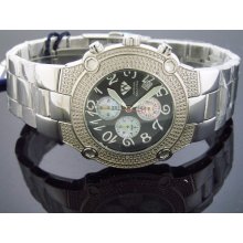 New! Aqua Master Round 20 Diamonds Stainless steel Band Black Face