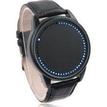 New Blue & White Touch Screen Black Leather Led Watch