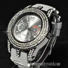 NEW HIP HOP ICED OUT RICK ROSS WATCH BLK FACE w/ GRAY BAND #WR-GBG-101