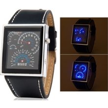 New Japanese Movement (LED Watch) with Faux Leather Strap Black