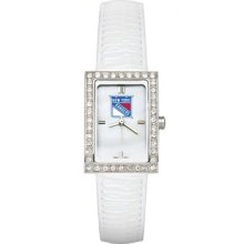 New York Rangers Ladies Allure Watch White Leather Strap LogoArt