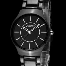 Nice Black Stainless Steel Wristwatch Quartz Move Women Lady Casual Watch Gifts