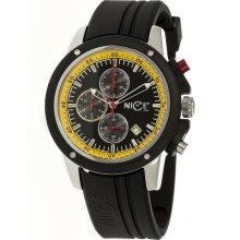 Nice Italy Mens Enzo Chrono Stainless Watch - Black Rubber Strap - Black Dial - NICW1057ENC021012