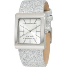 Nine West Women's Nw/1293svsv Square Silver-tone Sparkle Strap Watch