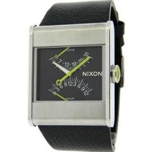 Nixon Retrograde Dual Time Black Leather Mens Watch A039-000