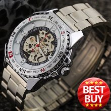 Noble Men Casual Skeleton Auto Mechanical Wrist Sport Watch Stainless Steel Pop